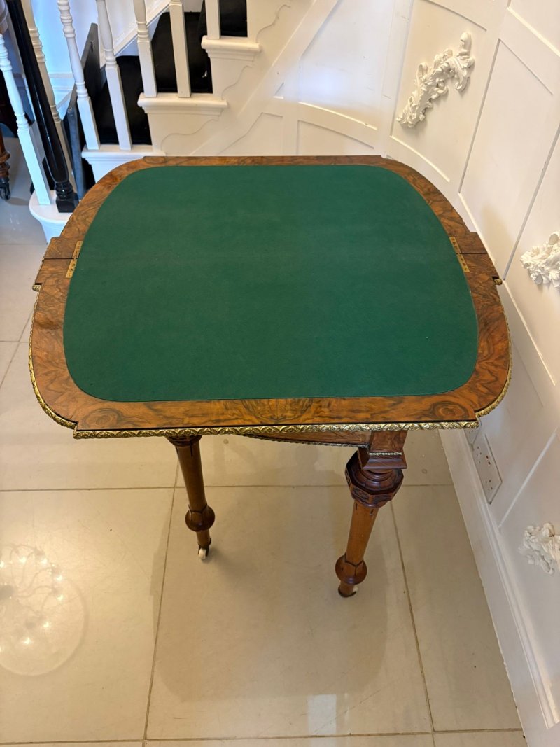 Antique Victorian Burr Walnut Card Console Table with Ormolu Mounts and Inlay - Image 12